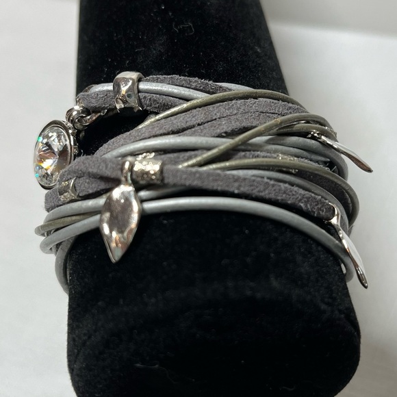 Sea Smadar Eliasaf Crystal Leather Bracelet Silver grey triple wrap Swarovski - Picture 3 of 6
